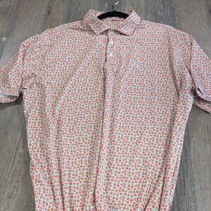 Rhoback Polo Shirt Mens XL Absolute Peach Golf Performance All Over Print
